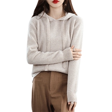 连帽羊毛衫秋季套头毛衣简约百搭针织羊毛打底衫，女装羊毛衫，绒汀羊绒