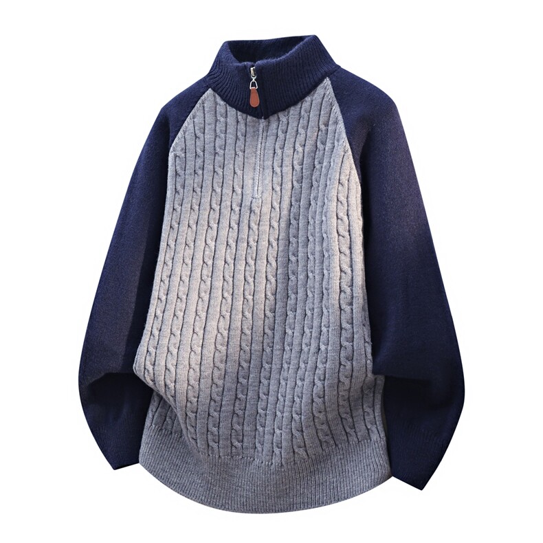 MY7360-TP58拼色高品质半拉链针织衫打底衫长袖圆领毛衣外套，男装T恤，电商A320