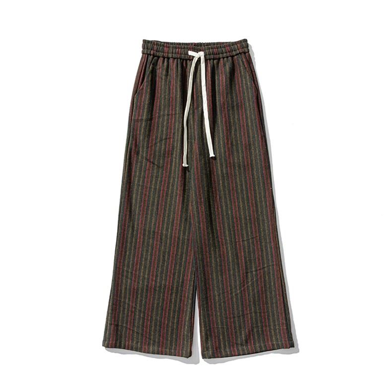 春季大码风加厚毛呢直筒裤条纹休闲裤日系阔腿裤K245/P75,男装休闲裤,电商A221A