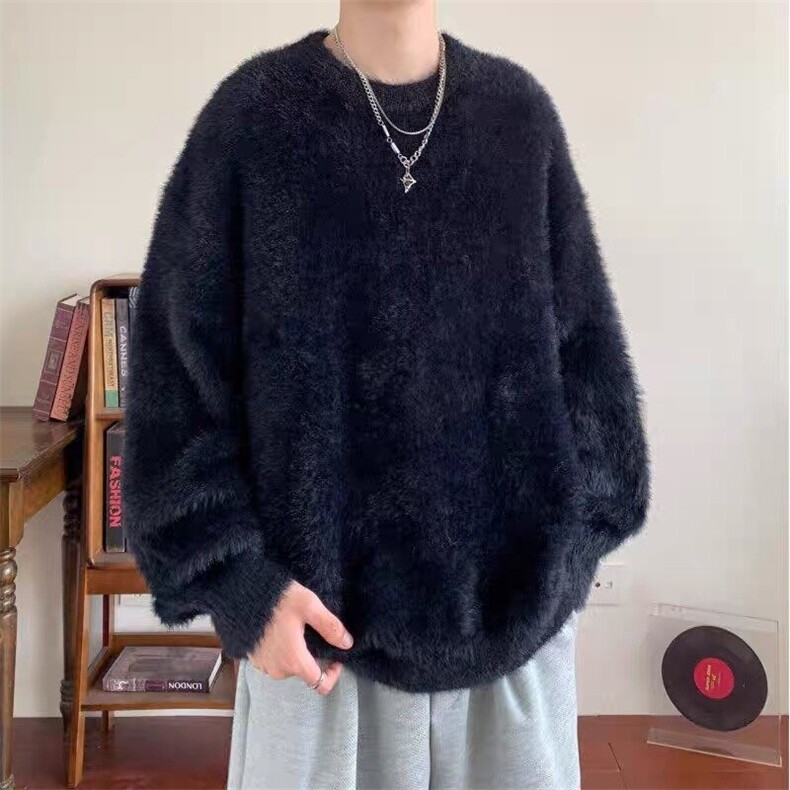 M08-P55毛衣男女加厚圆领纯色针织衫软糯慵懒风美式宽松套头,男装针织衫/毛衣,电商B323A