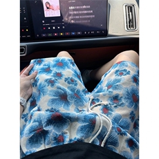 海岛风蓝色小花短裤男款夏季度假夏威夷沙滩裤子休闲宽松五分裤潮，男装牛仔裤，星座506A