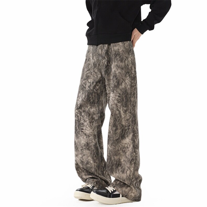 扎染森系迷彩裤男2025新春夏季款水洗做旧牛仔裤弯刀裤AMB64P46，男装牛仔裤，星座1013-5