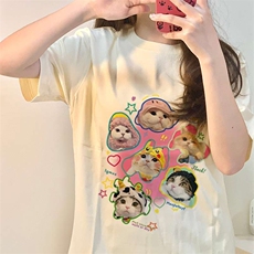 T568-P25少女学生卡通猫咪印花纯棉T恤，男装T恤，星座617A-2