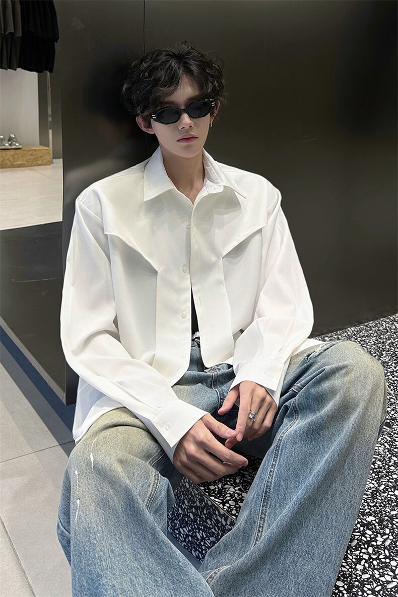 夏季新款衬衫cleanfit解构衬衫外套打底时尚潮流拼接设计衬衫P45,男装T恤,电商B319