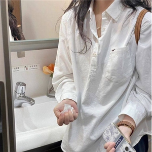 TC634-P45韩系慵懒风polo翻领半开襟长袖衬衣春季百搭防晒衬衫女图片