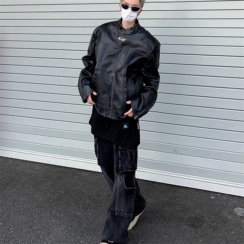 立领高级感机车皮衣男春秋短款垫肩夹克Y158-P90,男装夹克,星座1109-3