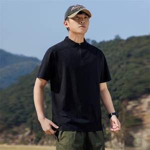 GENIOLAMODE户外速干防晒短袖T恤夏季男亨利领透气运动半拉链潮牌图片