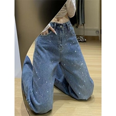 有货。。满天星烫钻阔腿牛仔裤女时髦亮闪闪拖地裤潮RK3380-P53，男装牛仔裤，星座412-3