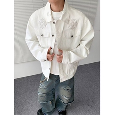 牛仔外套男潮牌高端秋季款修身帅气印花黑色男士夹克上衣J1068，男装工装外套，星座1116A（原606A-3）