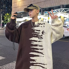 美式撞色休闲慵懒风毛衣男秋冬痞帅宽松百搭长袖针织衫M7022，男装针织衫/毛衣，星座1116A-1（原606A）