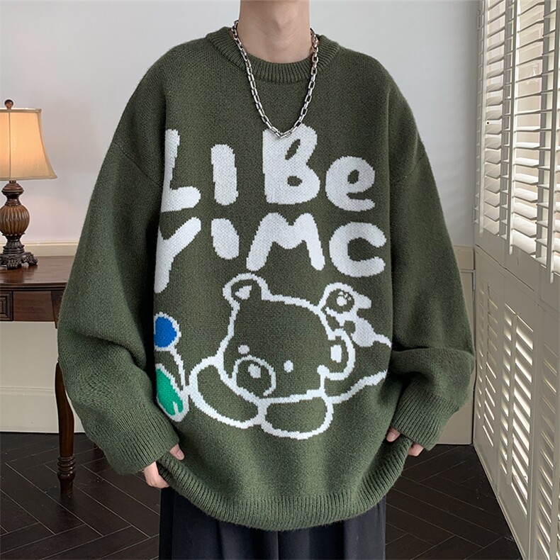EQ322卡通提花毛衣男冬季2024新款针织衫港风ins潮流，男装针织衫/毛衣，电商C306-1
