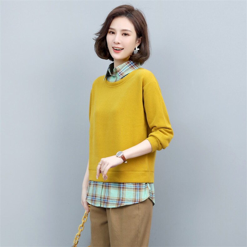 长期现货，复古拼接假两件卫衣女百搭新款女装韩版宽松长袖上衣女,女装卫衣/绒衫,涵誉