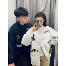 春秋季复古潮牌毛巾绣重磅开衫卫衣女潮牌情侣百搭休闲夹克外套，男装夹克，四季星座505
