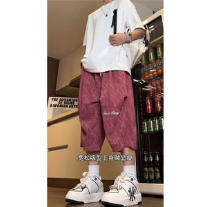 夏季新款刺绣宽松阔腿短裤男士扎染菠萝裤休闲七分裤 K6612-特P40图片