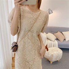 夏季新款别致设计感法式泡泡袖连衣裙，女装连衣裙，L·H·X