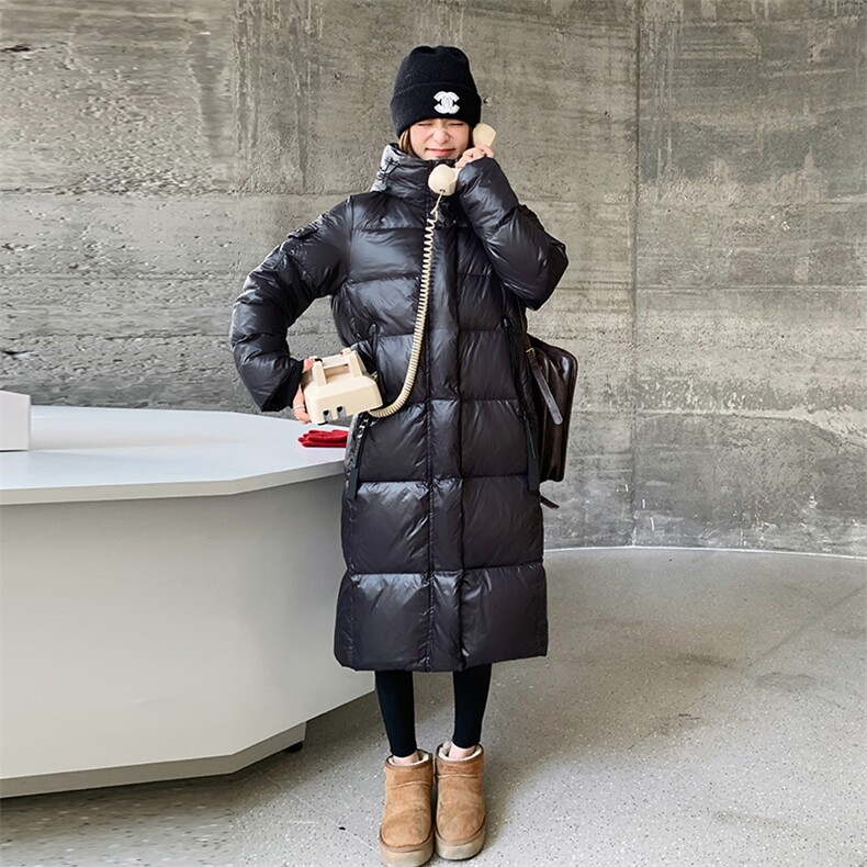 2024新款冬季黑金羽绒服女外套长款过膝鸭绒时尚宽松,女装羽绒服,诺蝶