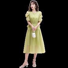 2026夏装新款V领时尚潮流中长款纯色连衣裙收腰连衣裙，女装连衣裙，兰菲阁