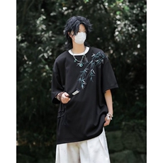 新风竹磅满天星布垂感刺绣短袖t恤男潮宽松大码半袖体恤夏季，男装T恤，星座1013