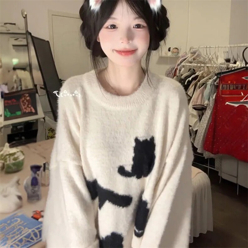 MM112-P65韩版甜美可爱动物提花软圆领套头毛衣学生秋冬宽松针织,男装针织衫/毛衣,星座617A-2