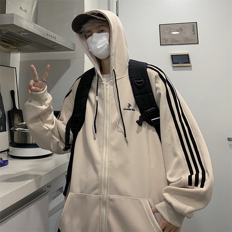 A924-P53美式潮牌ins条纹连帽卫衣男秋季宽松运动休闲夹克外套,男装夹克,星座512-6