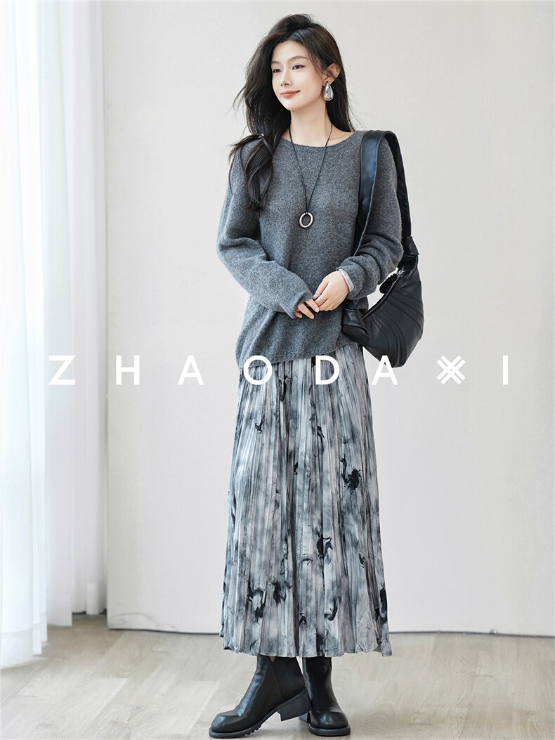 2025年秋松紧腰半身裙｜水墨画.系列-半裙｜晕染感A字裙，女装半身裙，梦白服饰厂