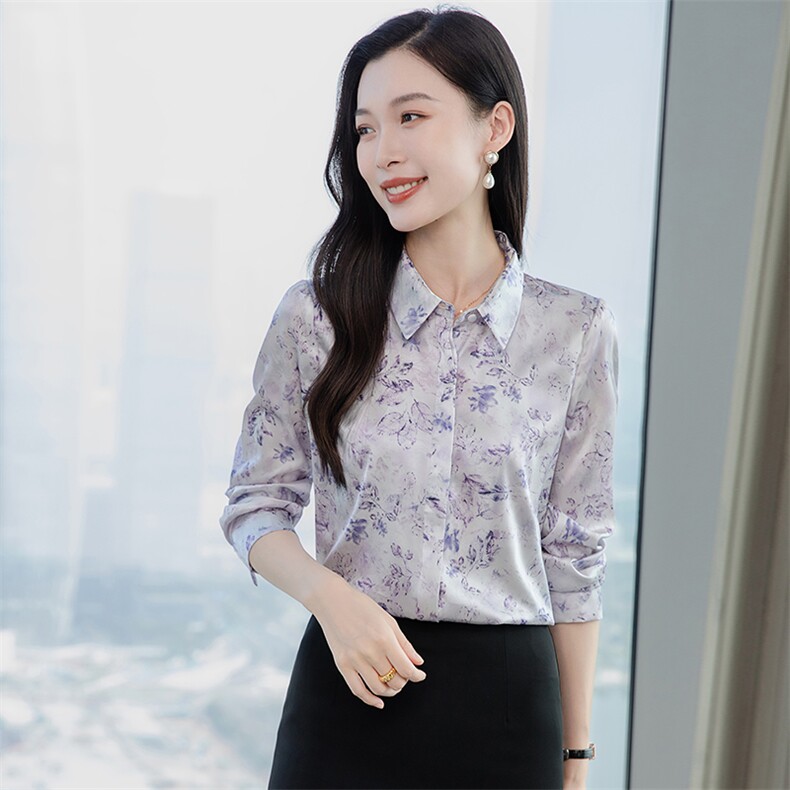 印花重磅真丝衬衫女长袖2026春装暗扣宽松衬衣小衫丝绸真丝上衣，女装衬衫，阿舍尔精品