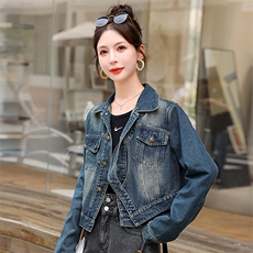 现货可推2024春装新款气质不规则设计水洗牛仔短款百搭外套女，女装牛仔外套，时尚风爆