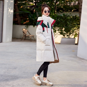 羽绒棉服女中长款撞色拼接韩版宽松显瘦休闲连帽加厚保暖棉衣外套图片