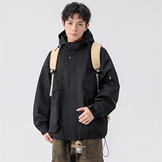 新款硬汉风户外夹克男连帽纯色上衣冲锋衣外套A157B-JK7872-P75，男装夹克，电商A157B
