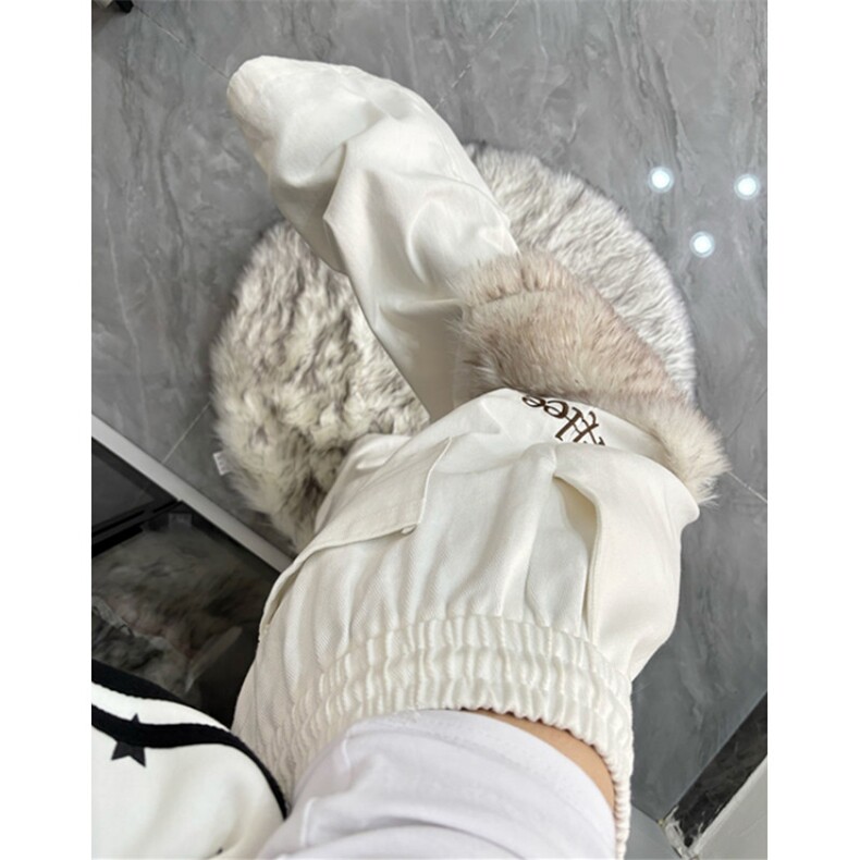 工装风毛绒拼接阔腿裤女秋冬季白色宽松褶皱休闲裤子长裤KB3154，男装工装外套，星座1116A（原606A-3）