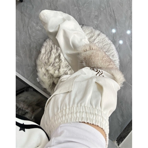 工装风毛绒拼接阔腿裤女秋冬季白色宽松褶皱休闲裤子长裤 KB3154,男装工装外套,星座1116A（原606A-3）