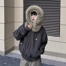 2025美式复古做旧座山雕加厚棉服男女宽松解构磨毛高级感毛领外套，男装棉衣，星座506A