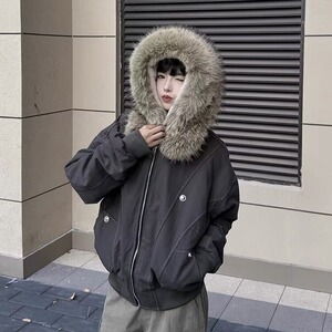 2025美式复古做旧座山雕加厚棉服男女宽松解构磨毛高级感毛领外套图片