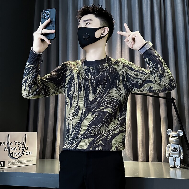 痞帅炸街男士圆领潮流拼色毛衣社会小伙店主风301C-M87-P78控108,男装针织衫/毛衣,星座301C（原B323）