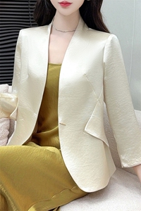 女士时尚气质百搭丝滑缎面西服外套图片