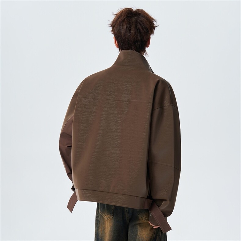 宽松多口袋PU皮机能风外套男春秋潮流百搭夹克XZ309JK8008P95,男装夹克,星座309（原A406）