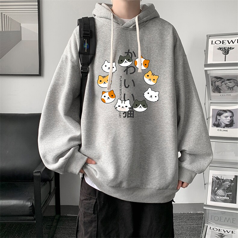WY2215-P35加绒款-P40纯棉连帽卫衣男大码运动帽衫宽松薄外套男,男装卫衣,电商A040