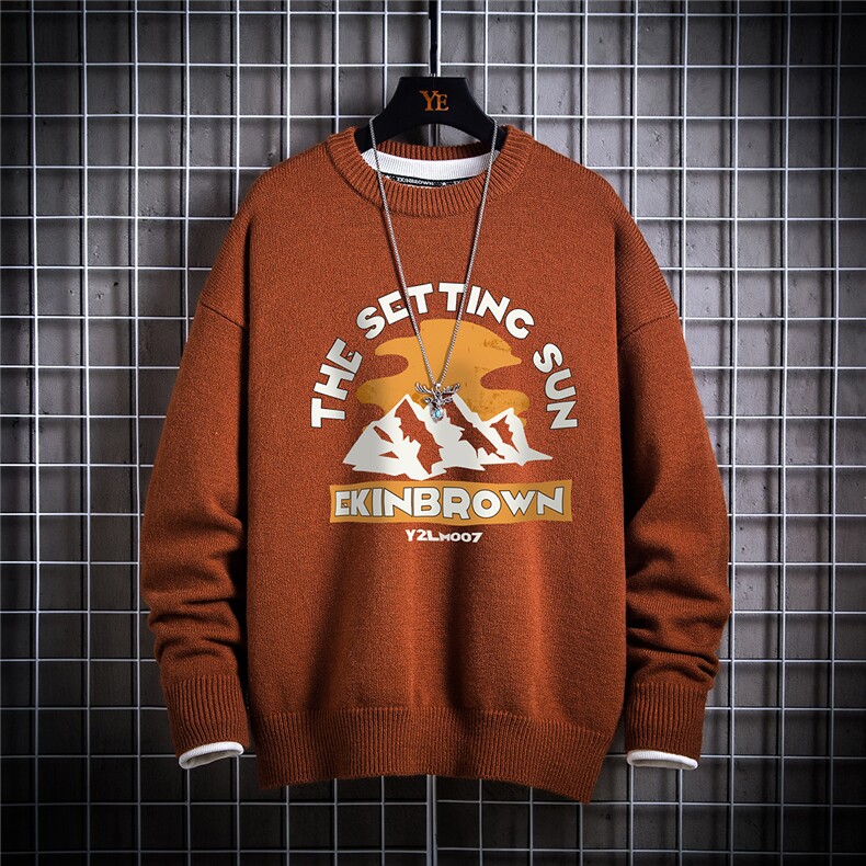 1日系宽松圆领中性情侣潮流大码M-5XL印花毛衣男7682P48加绒P55，男装针织衫/毛衣，星座226-2