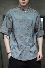 新中式立领风潮T恤短袖高品质刺绣汉服时尚提花T2402-P58，男装T恤，电商A227