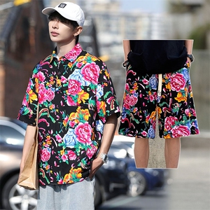 TZP风东北大花汉服套装polo衫短裤大码花TEE套装团队服休闲装图片