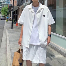 套装男夏季新款潮牌短袖简约宽松衬衣港风痞帅衬衫外套W2622-P55，男装休闲套装，星座412-3