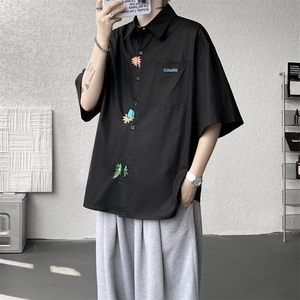 设计感重工花卉刺绣短袖衬衫高级大码美式痞帅衬衣外套DC5011/P45图片