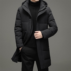 冬季新款男士中长款连帽羽绒服上衣中年休闲厚款保暖白鸭绒外套，男装羽绒服，电商B212（原钱塘6029）