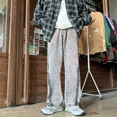 vibe风炸街男裤ins潮牌拉链牛仔裤小众设计感ootd拖地裤N5077-p50，男装牛仔裤，星座1008-1