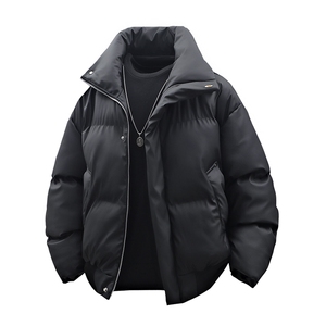 现货5W件冬季三防重磅硬挺boxy短款羽绒立领PU皮棉衣外套加厚棉服图片