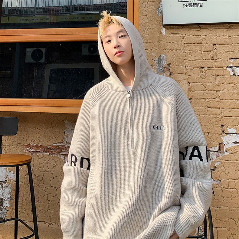 冬季美式毛衣男款复古连帽针织衫高级感痞帅卫衣外套-控99，男装针织衫/毛衣，星座310A-3