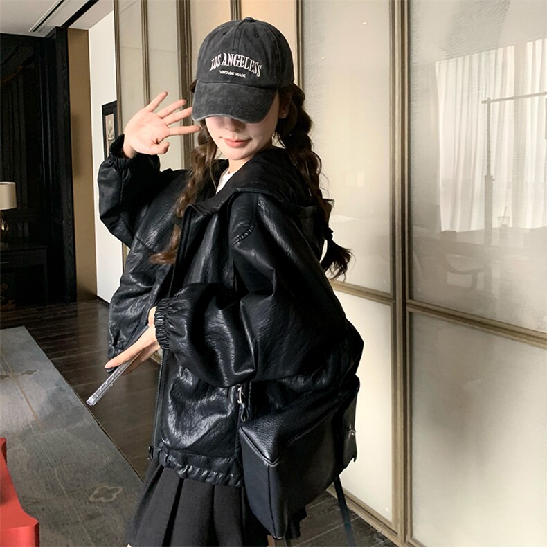 2026春款【有货】连帽皮衣B109-9308-155-238,女装短外套,2B109