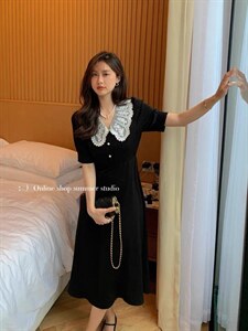 现货，娃娃领短袖连衣裙,女装连衣裙,F/TU