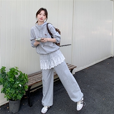 2026春季新款灰色小码刺绣卫衣蕾丝屁帘套装2C375-608-P185-K288，女装套装/套裙，2C375