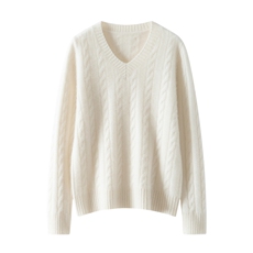 2025年秋季袖口七针麻花针织V领毛衣时尚休闲通勤百搭，女装羊绒衫，澳煜绒